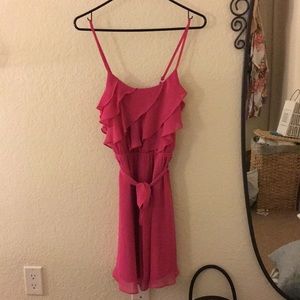 Lauren Conrad coral front ruffle tie chiffon dress